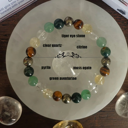 Luckacco Abundance bracelet clear quartz citrine tiger eye stone pyrite moss agate green aventurine bohemian healing jewelry bracelet