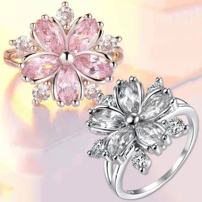 Luckacco Fashion Sakura Princess Rings Pink Crystal Stone Ring Charm for Women Dainty Bride Flower Zircon Engagement Ring Кольца