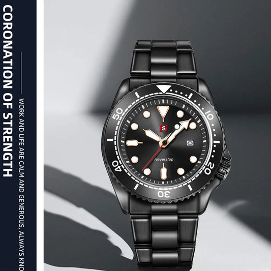 Luckacco 2025 new men's quartz watch fashion classic business men's watch quartz watch men's luminous calendar steel belt watch student