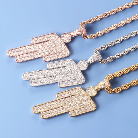 Luckacco Hip Hop Necklace,Stainless Steel Round Head Zircon Couple Pendant Necklace,Skew Head Pendant Full of Zircon Chaoren Necklace