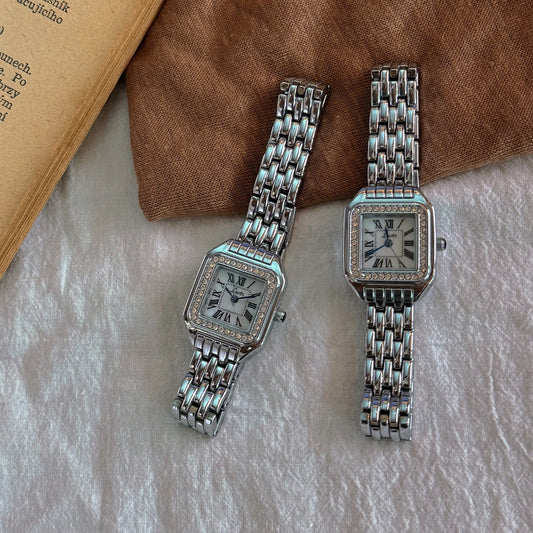 Luckacco 1pc New Arrival Gold-Tone Square Dial Women's Waterproof Watch With Inlaid Rhinestone, Elegant & Simple Style, watch for women