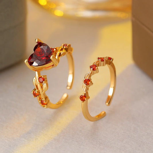 Luckacco Vintage Double Crystal Heart Ring Jewelry 2025 Trending New Fashion Zircon Heart Set Rings For Women Jewellery Anel Bague Gifts