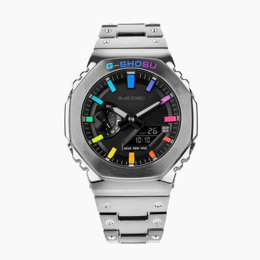 Luckacco Digital Sports Electronic Unisex Watch Full Function LED Alloy Large Dial World Time Steel Strap GMB Oak Series
