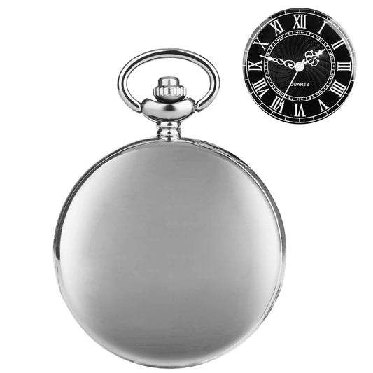 Luckacco All Hunters Retro Silver Smooth Quartz Pocket Watch For Men Women Steampunk Necklace With Chain