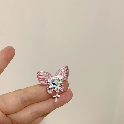 Luckacco Fashion Enamel Drop Oil Y2K Crystal Butterfly Open Ring for Women Engagement Party Gift Temperament Jewelry 2025 New