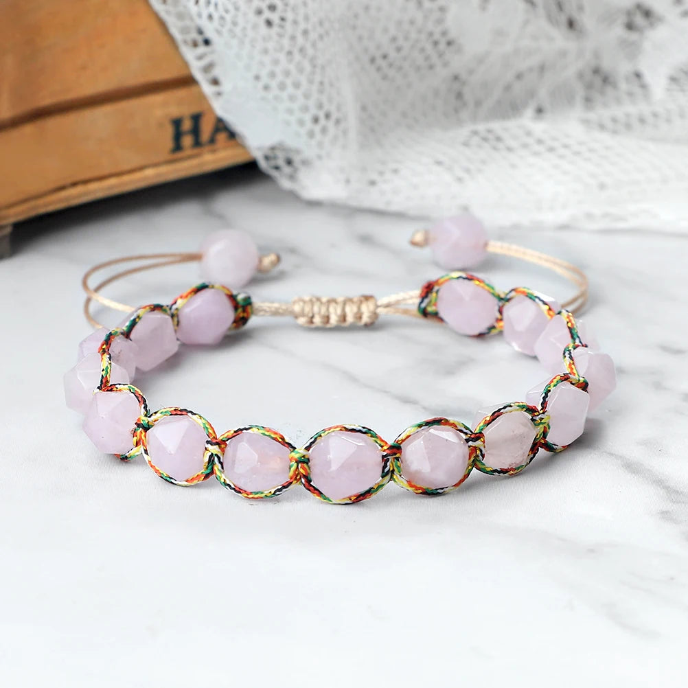 luckacco irregular cut surface beads bracelet trendy adjustable natural tiger eye amethyst pink quartz beaded bracelets for women jewelry