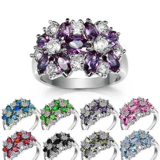 Luckacco Hot Sale Cocktail Party Ring Flower Cubic Zirconia  Valentine's Day Gift  Fashion Jewelry Luxury Rings for Women & Lover