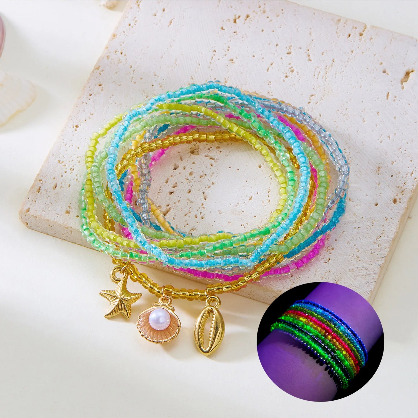 luckacco bohemian imitation shell beads bracelet for women sea star turtle woven rope bracelet handmade friendship beach holiday  jewelry