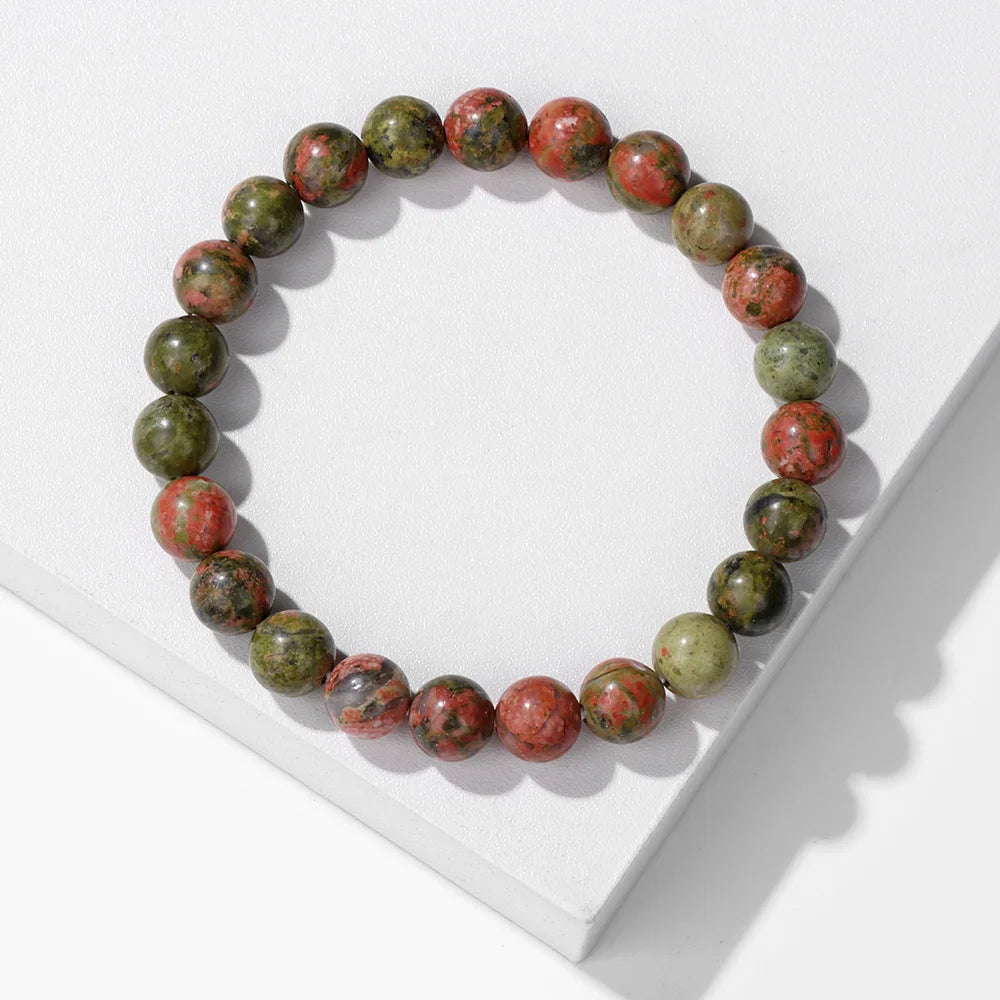 luckacco handmade natural stone african stone beads bracelet men yoga mala jewelry green moss agates beaded bracelet for women men