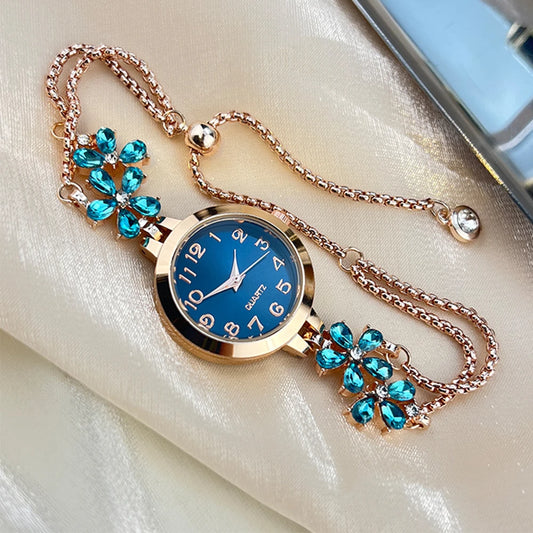 Luckacco Live burst new diamond set flowers color diamond simple fashion pull bracelet watch women's watch