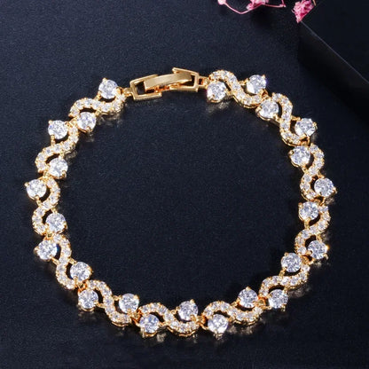 Luckacco Exquisite Shiny Tennis Ball Shape Crystal Zircon Bracelet for Women Fashion Evening Party Jewelry Girls Gift