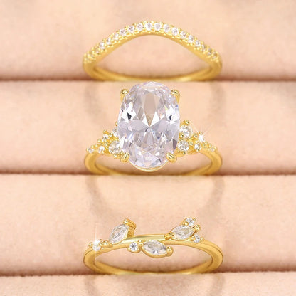 Luckacco daily picks Newest Oval Cubic Zirconia 3Pcs Rings Set Luxury Women Accessories for Engagement Wedding Party Statement Female Jewelry