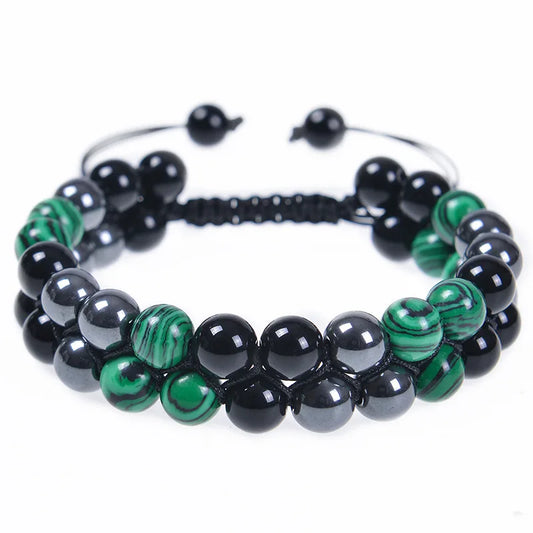 Luckacco 8MM Natural Tiger Eye Stone Adjustable Bracelet Double Layer Hand Woven  Row Strand Beaded Bangles Couple Party Jewelry