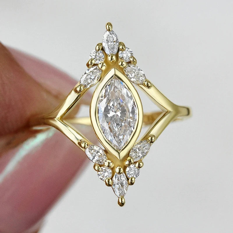 luckacco daily picks geometric shaped women rings with marquise cubic zirconia exquisite female accessories for wedding party fashion jewelry