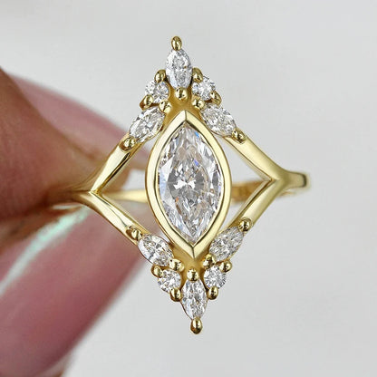 Luckacco daily picks Geometric Shaped Women Rings with Marquise Cubic Zirconia Exquisite Female Accessories for Wedding Party Fashion Jewelry