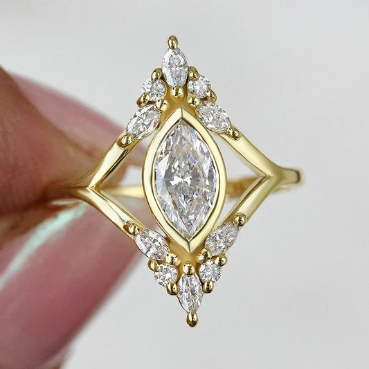 Luckacco daily picks Geometric Shaped Women Rings with Marquise Cubic Zirconia Exquisite Female Accessories for Wedding Party Fashion Jewelry