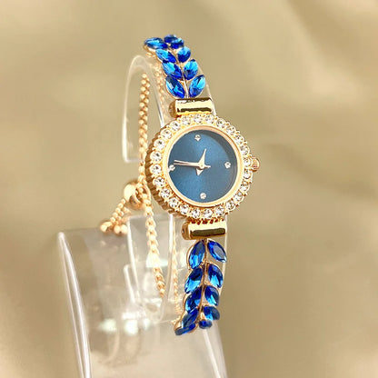 Luckacco 2025 New fashion diamond-encrusted leaf round women's watch simple dial freely adjust cross-border gift watches