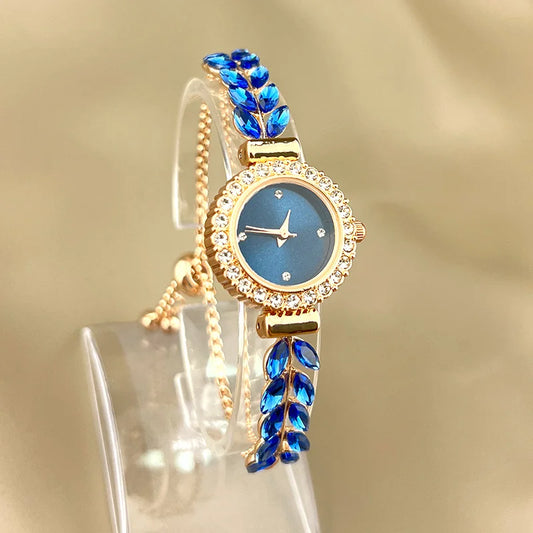 Luckacco 2025 New fashion diamond-encrusted leaf round women's watch simple dial freely adjust cross-border gift watches