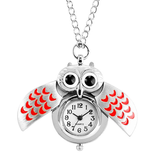 Luckacco Tiny Cute Owl Shaped Pendant Necklace Pocket Watch for Kid Men Women Retro Quartz Pocket Clock Gifts Arabic Numerals Dial
