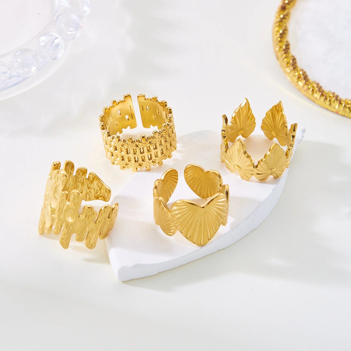 luckacco trendy gold color stainless steel ring for women bohemian shell starfish conch flower butterfly heart ring party jewelry gift