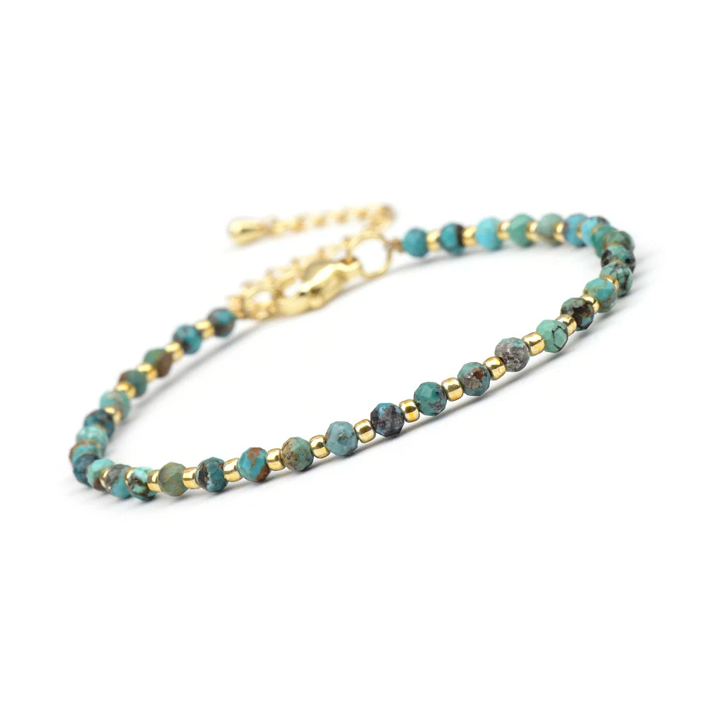 luckacco 1pc 3mm natural turquoise and seed beads bracelet with brass clasp for daily wear birthday stone mother's day gift