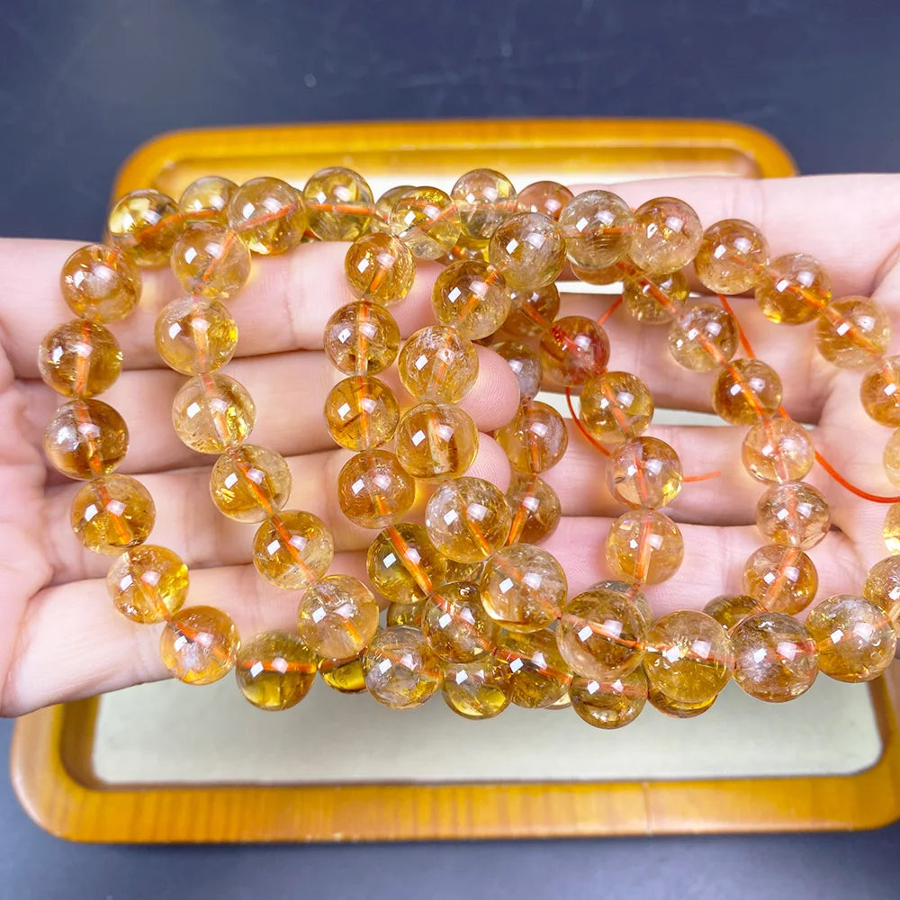luckacco natural citrine quartz bracelet for wealth luck-reiki healing chakra balancing unisex yellow crystal beads jewelry for men women