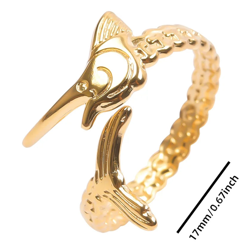 luckacco 1pc stylish marine jewelry ocean sea animals conch starfish shell ring stainless steel jellyfish scallop rings women charm gift