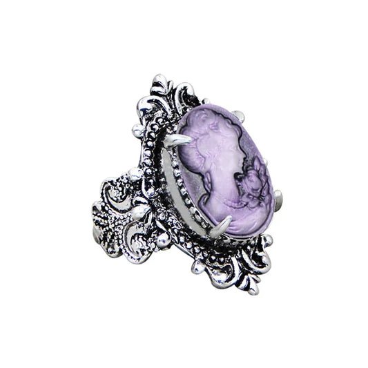 Luckacco Vintage 6 Colors Lady Queen Cameo Rings For Women Antique Silver Plated Flower Plant Pink Cameo Ring Fashion Jewelry