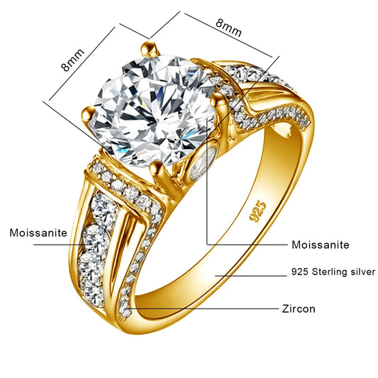 Luckacco Certified D Color VVS1 2ct Moissanite Diamond Ring For Women 100% Sterling Silver Good Quality Wedding Jewelry Pass Diamond Test