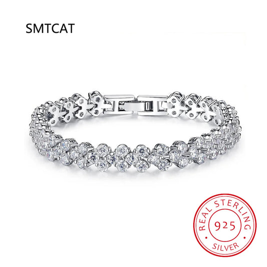 Luckacco 14K White Gold Roman Lab Moissanite Diamond Bracelet Engagement Wedding bangles Bracelets for women Bridal Jewelry