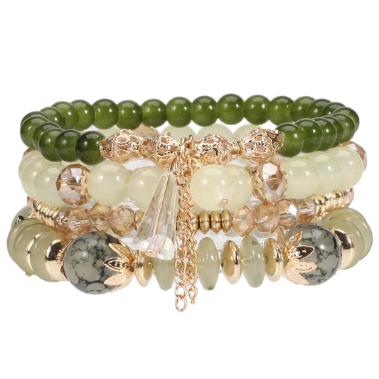 Luckacco 4 pieces/set Bohemian crystal tassel multi-layer elastic rope bracelet, handmade beaded bracelet, women's fashion accessories
