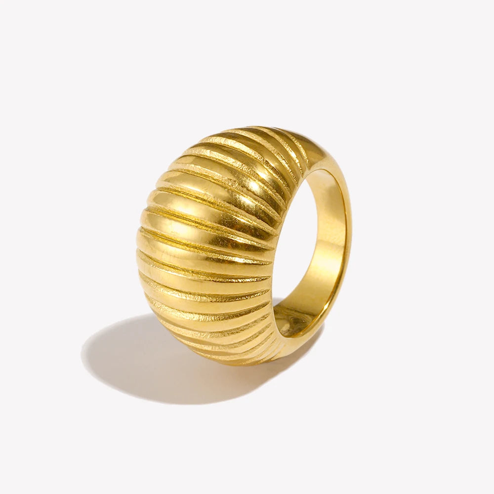 luckacco e.b.belle minimalist style fat bread stripe ring 18k gold plated stainless steel party women fashion jewelry