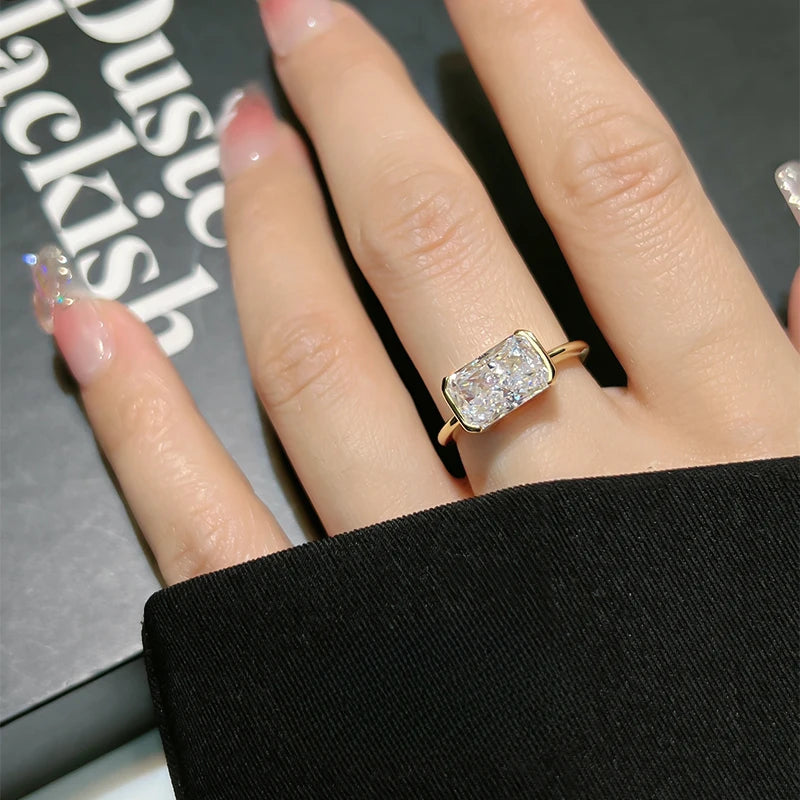 luckacco vintage style broken ice cut 925 silver ring 7 * 11 high carbon diamond cube candy ins diamond ring light luxury gift