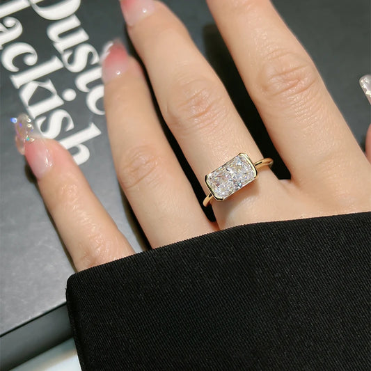Luckacco Vintage style broken ice cut 925 silver ring 7 * 11 high carbon diamond cube candy INS diamond ring light luxury gift