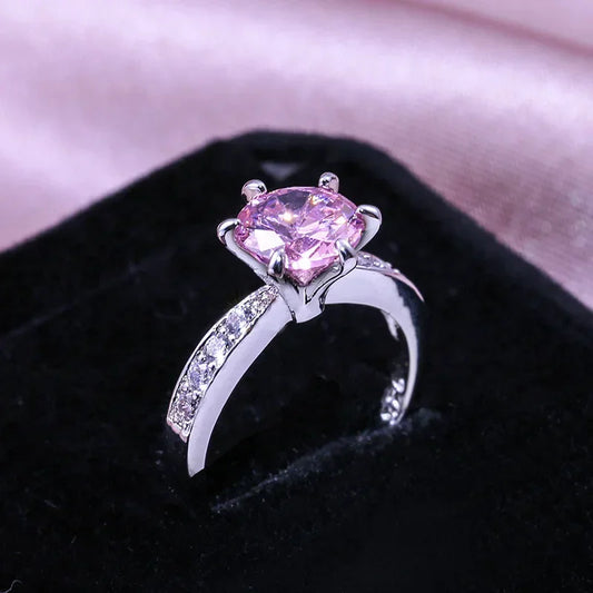 Luckacco Style Pink Sparkling Zircon Princess Square Engagement Ring for Ladies and Girlfriends Luxury Proposal  Gift Fashion Jewelry