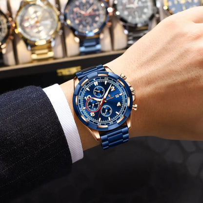 Luckacco POEDAGAR Trendy Men's Watch Luminous Waterproof Stainless Steel Male Watch Chronograph Date Sports Quartz Watches For Men Reloj
