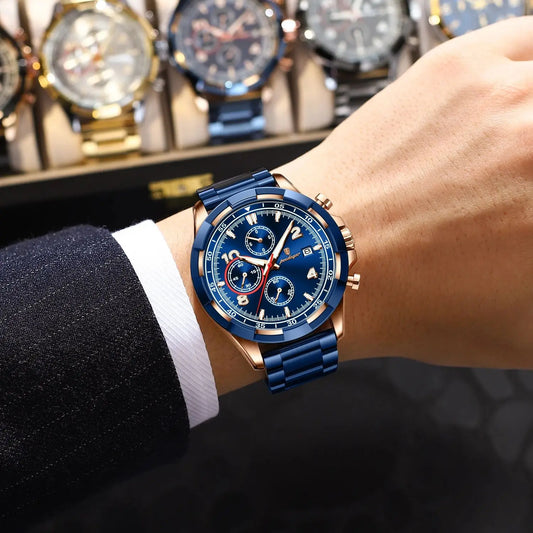 Luckacco POEDAGAR Trendy Men's Watch Luminous Waterproof Stainless Steel Male Watch Chronograph Date Sports Quartz Watches For Men Reloj