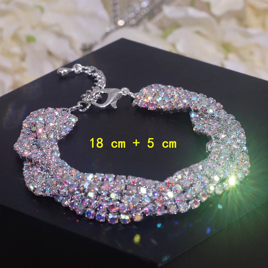 Luckacco Luxury Shining Colorful Rhinestone Bracelet for Women Adjustable Charm Silver Color Bracelet Wedding Bracelets & Bangles Jewelry