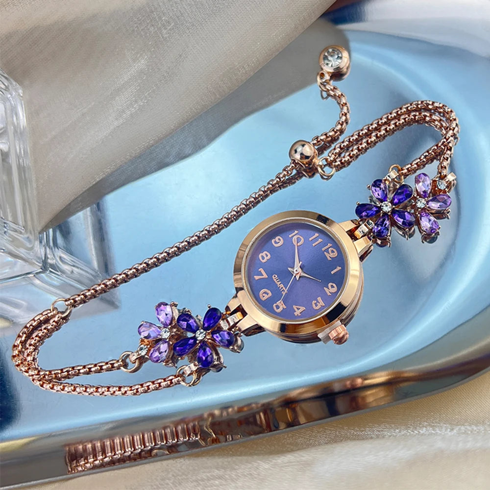 luckacco live burst new diamond set flowers color diamond simple fashion pull bracelet watch women's watch