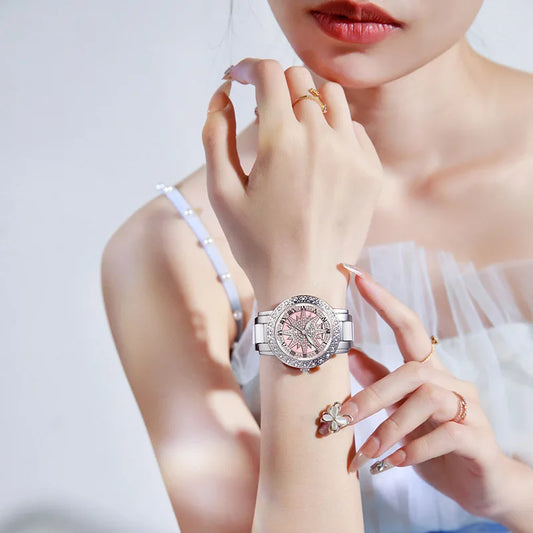 Luckacco Rotation Dial High Quality Women Watches Silver 2025 New Arrival Top Brand Luxury Ladies Wrist Watches For Female Clock With Box