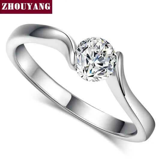 Luckacco ZHOUYANG Wedding Ring For Women Concise 4mm Round Cut Cubic Zirconia Rose Gold Color Engagement Fashion Jewelry ZYR239 ZYR422