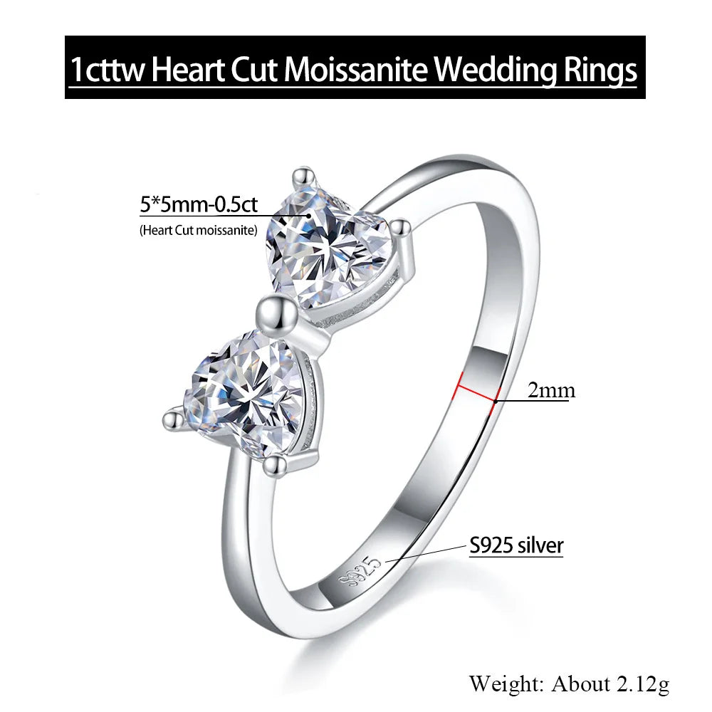 luckacco serenity 1ct heart cut d color moissanite rings for women wedding bridal 100% s925 sterling silver butterfly eternity rings gra