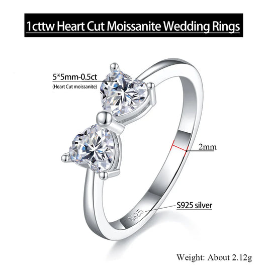 Luckacco Serenity 1ct Heart Cut D Color Moissanite Rings for Women Wedding Bridal 100% S925 Sterling Silver Butterfly Eternity Rings GRA
