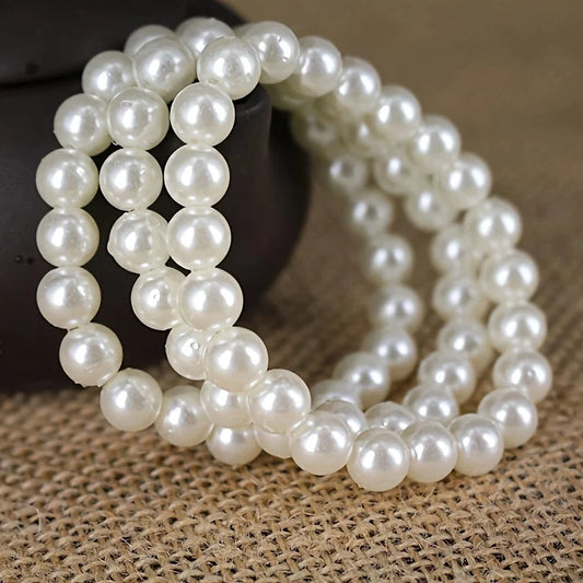 Luckacco 4MM-10MM French Retro Simple White Pearl Elastic Bracelet Women's Hand Bracelets Birthday Party Gift Fashion Jewelry