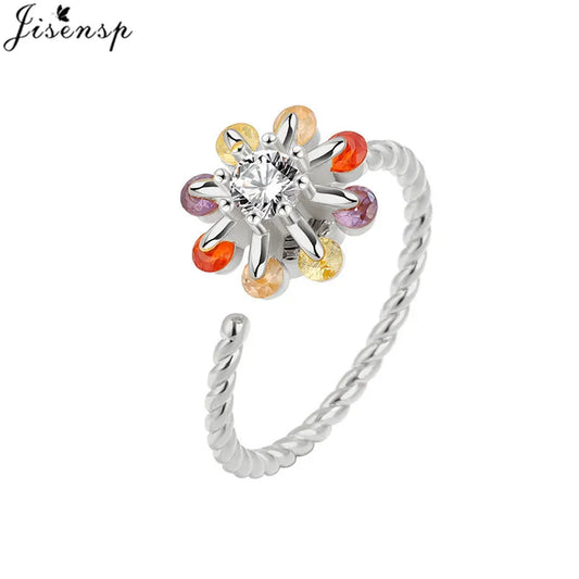 Luckacco Fashion Fidget Spinner Ring Anxiety for Women Multiple Crystal Sunflower Finger Rings Rotate Anti Stress Jewelry Wedding Gift