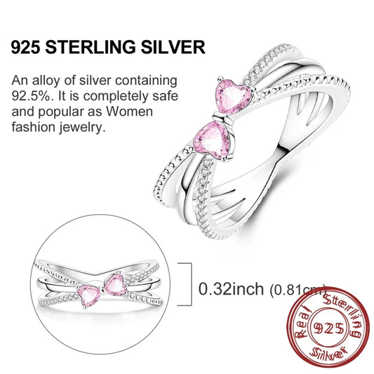 Luckacco New 925 Sterling Silver Rings Gold Heart Bow Adjustable Open Closed Ring Suitable for Women Stacking Ring Fashion Jewelry Gift