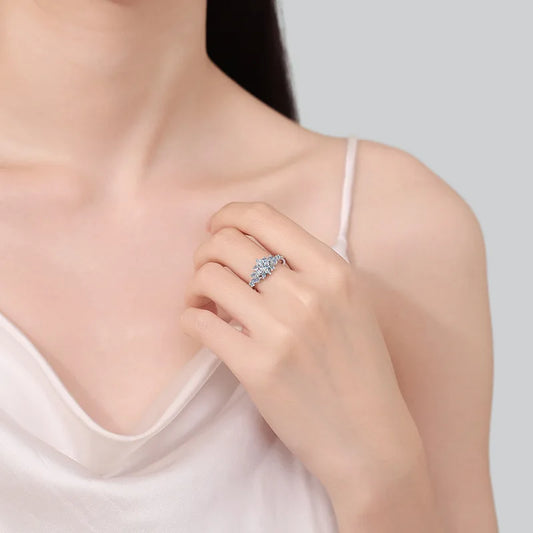 Luckacco Luxury 18K white gold wedding ring 1ct D color real moissanite square geometric design ring exquisite women's jewelry
