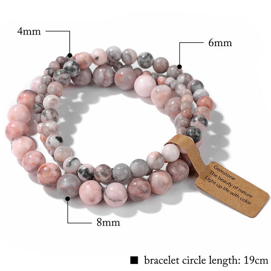 Luckacco Green Agates Stone Bead Bracelet Set 4 6 8MM Natural Labradorite Opal Turquois Bracelet With Tag Stretch Bangle Jewelry Gift