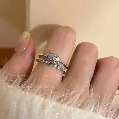 Luckacco New Y2K Crystal Rings Kpop Heart Adjustable Ring Irregular Geometry Punk Vintage Rings Set for Women Girls 2025 Fashion Jewelry