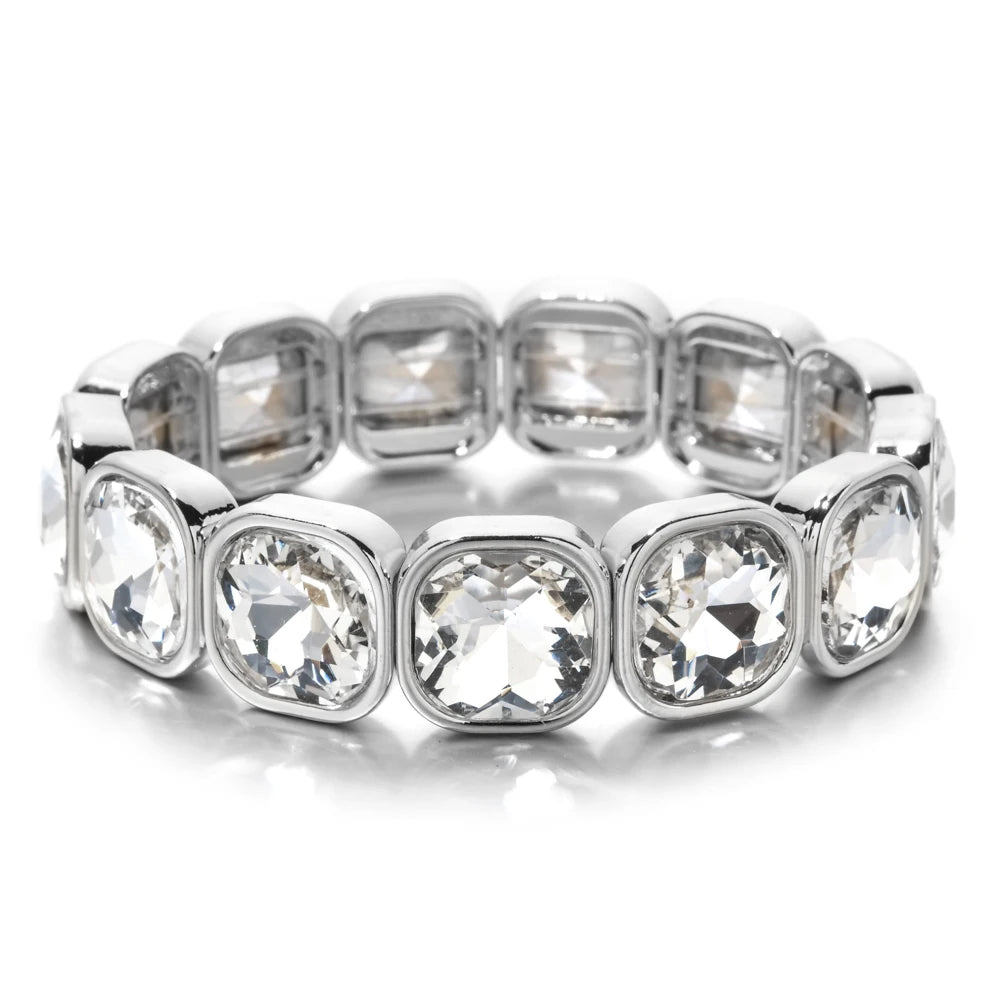 luckacco rose colorful glass crystal elastic bracelet enamel stretch rhinestone bangle tile bead bracelet for women fashion jewelry